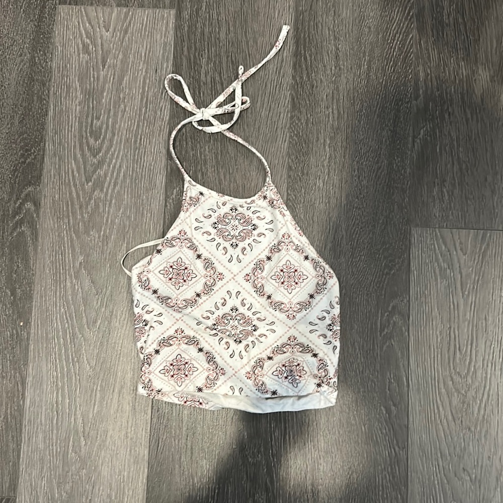 High neck tie around crop top